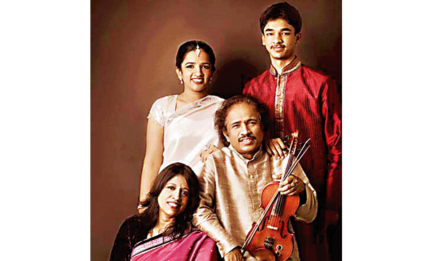 Violin maestro Dr L Subramaniam with wife Kavitha Krishnamurthy, son and daughter Violin maestro Dr L Subramaniam with wife Kavitha Krishnamurthy, son and daughter